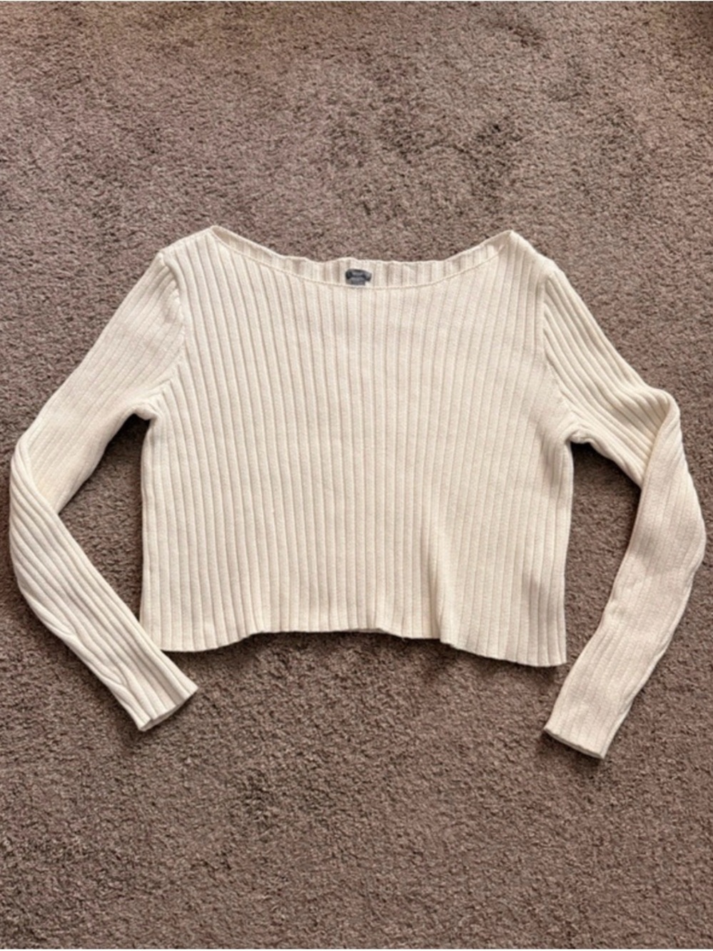 aerie Cream Ribbed Cropped Sweater